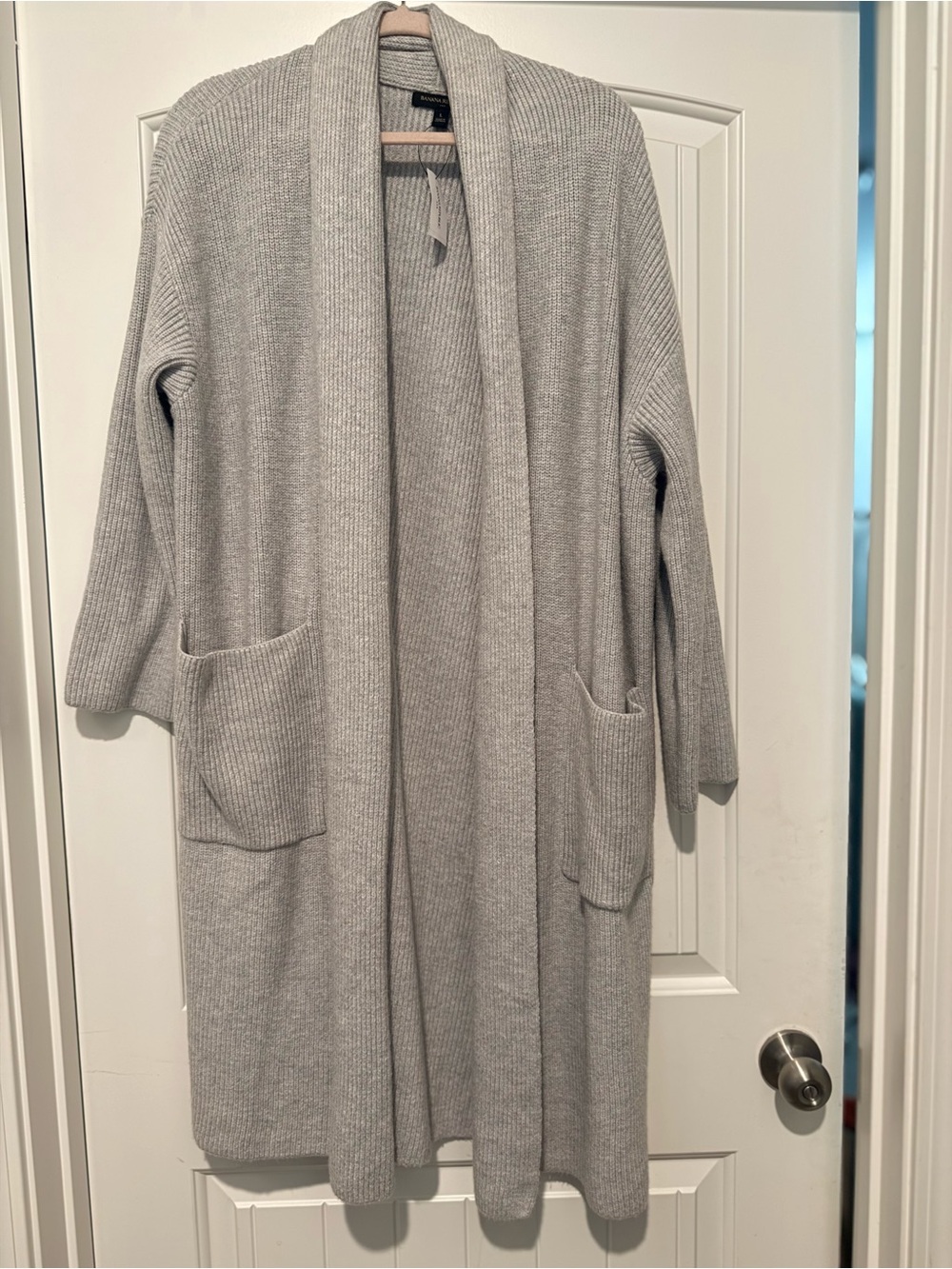 Banana Republic Long Open-Front Cardigan Sweater - Light Gray